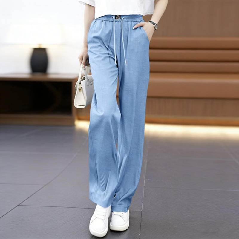 【50% kedvezmény!】【S–3XL】Női Ice Silk vékony, bő szárú farmernadrág – Magas derekú, kényelmes viselet