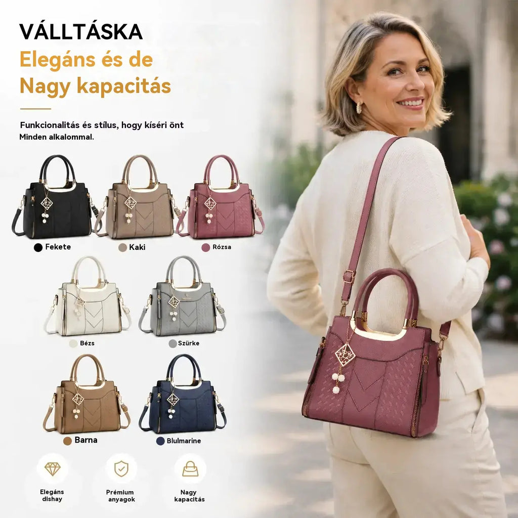 【Korlátozott ideig 50% kedvezmény!】Női válltáska V-alakú varrással, arany szerelékekkel, több rekesszel és felső fogantyúval