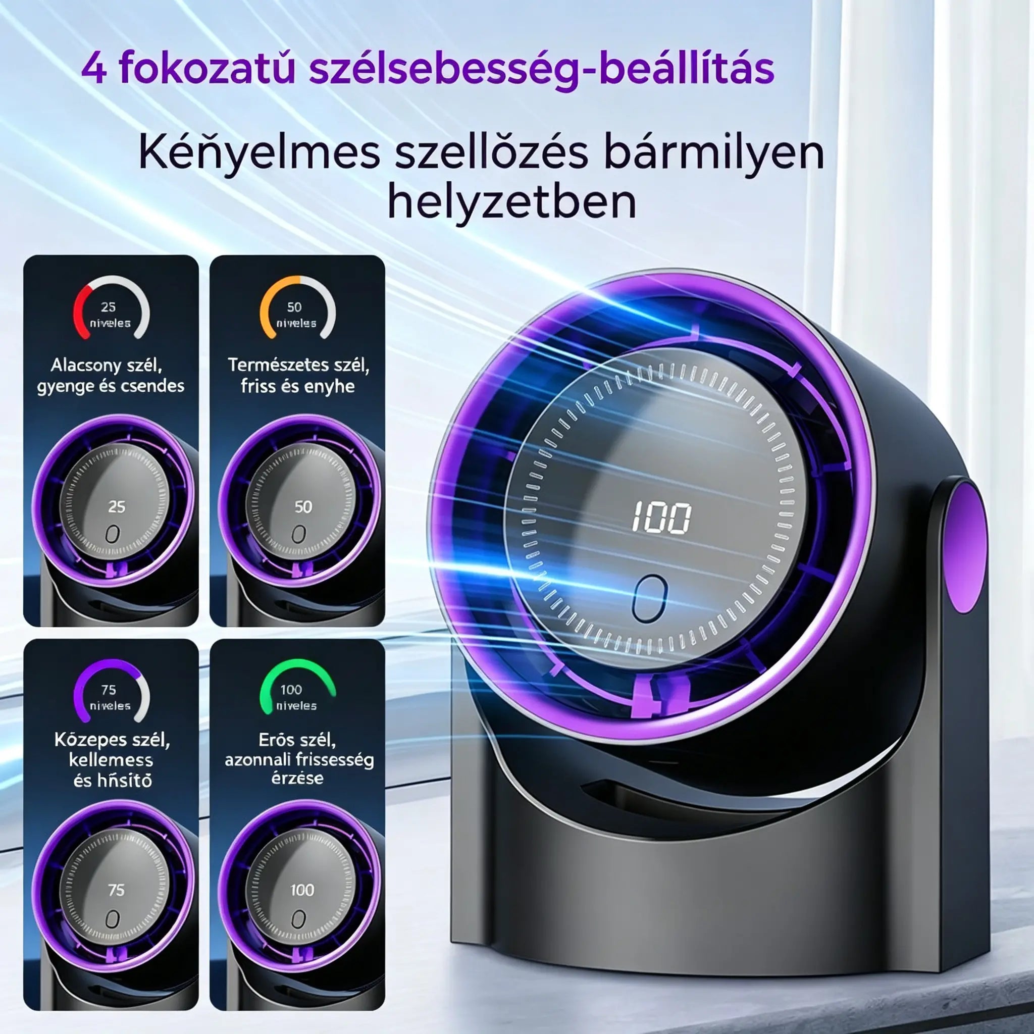 【Korlátozott ideig 50% kedvezmény!】🧊🍃Új, lapát nélküli, turbina stílusú asztali ventilátor (falra szerelhető)
