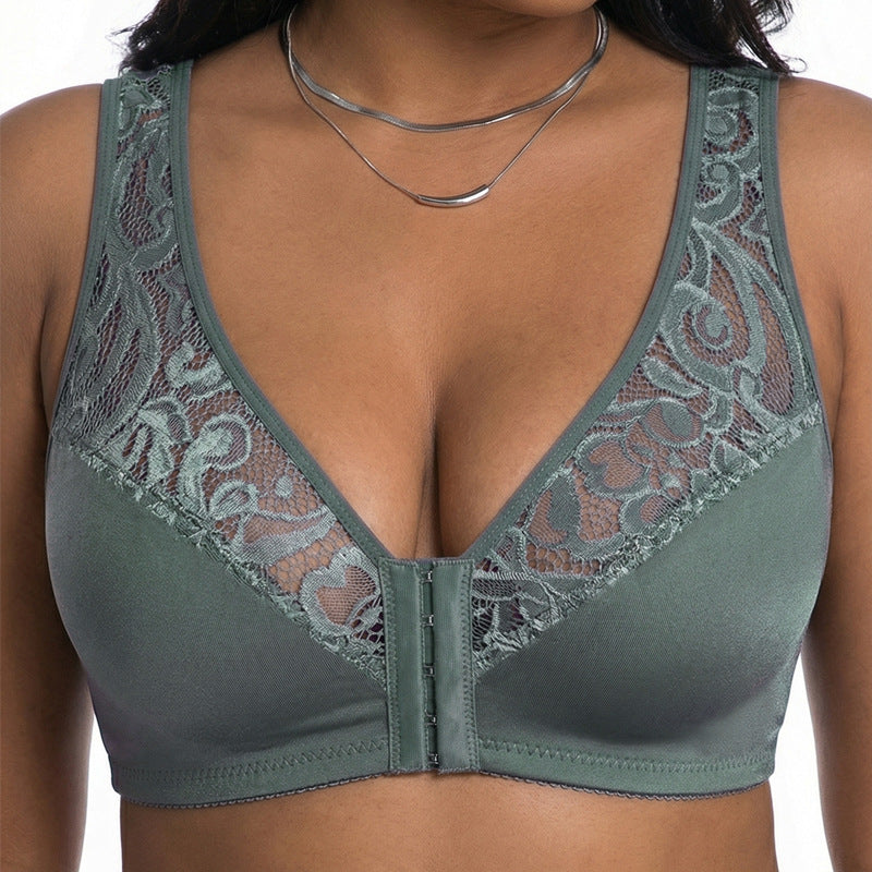 【50% kedvezmény korlátozott ideig!】【3 db-os szett】【L-4XL】Push-up melltartó nagy méretben, gyönyörű csipke, push-up és áttört design, elöl kapcsos