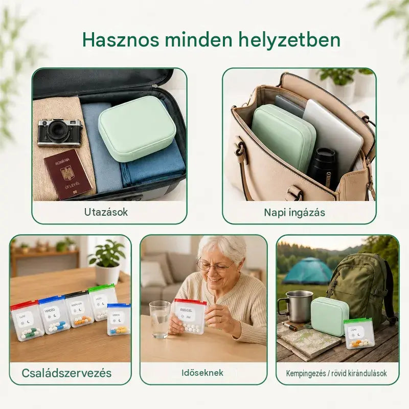 【Korlátozott ideig 50% kedvezmény!】💊 Hordozható gyógyszertartó és rendszerező tok - Rendezetten és biztonságosan tárolhatod tablettáidat, vidd magaddal a gyógyszereidet bárhová!