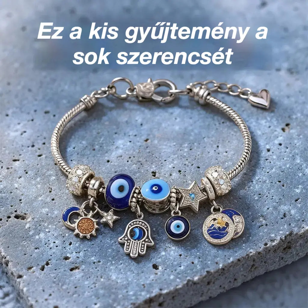 🌟Női karkötő csillagos égbolt mintával | Hold, Hamsa kéz, gonosz szem és életfa