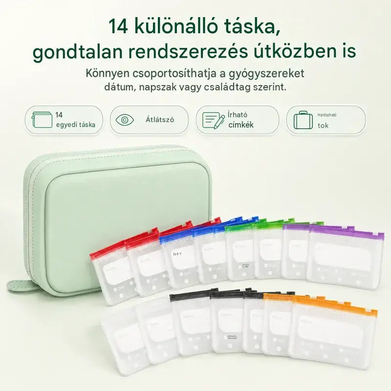【Korlátozott ideig 50% kedvezmény!】💊 Hordozható gyógyszertartó és rendszerező tok - Rendezetten és biztonságosan tárolhatod tablettáidat, vidd magaddal a gyógyszereidet bárhová!