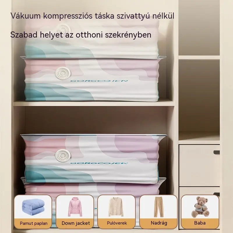 【Korlátozott ideig 50% kedvezmény!】Nagy, összenyomható vákuumos tárolózsák: Nincs szükség légpumpára, szivárgásmentes, ideális helytakarékosságra a bőröndben és otthon