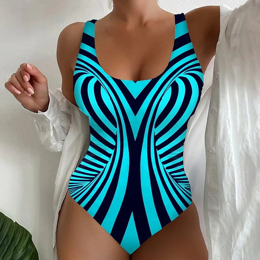 【Akciós ár】【S~8XL】Egyedi csíkos egyrészes fürdőruha