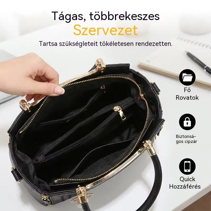 【Korlátozott ideig 50% kedvezmény!】Női válltáska V-alakú varrással, arany szerelékekkel, több rekesszel és felső fogantyúval